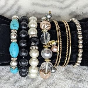 Assorted Bracelets Bangles Cuffs Stretch Bracelets pearl like, turquoise metal